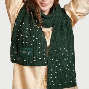 Victoria's Secret Dark Forest Green Winter Scarf with Pearl Detailing One Size